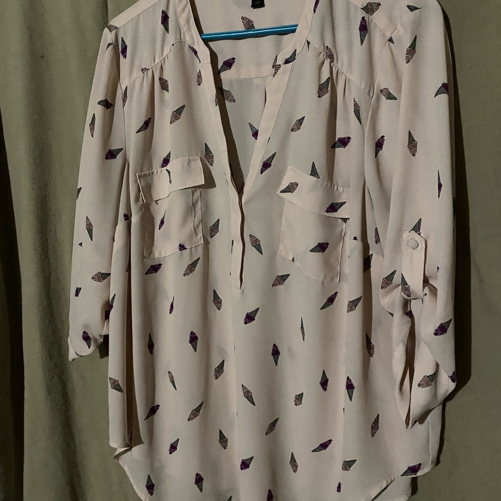 Torrid Cream Blouse with ice cream Print. Size 1
